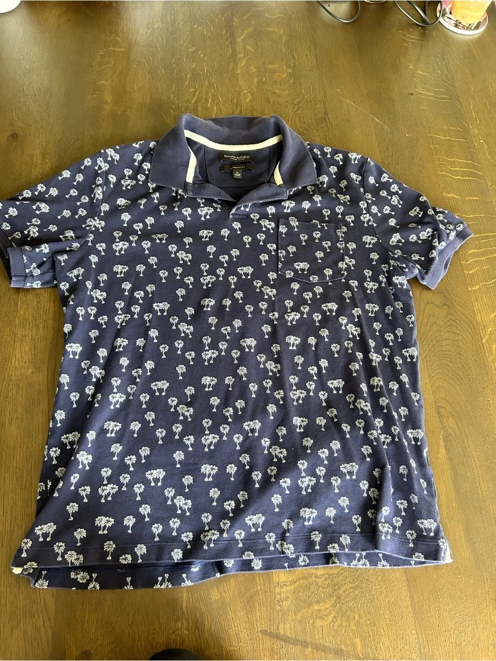 Banana republic navy white palm tree print short sleeve polo shirt